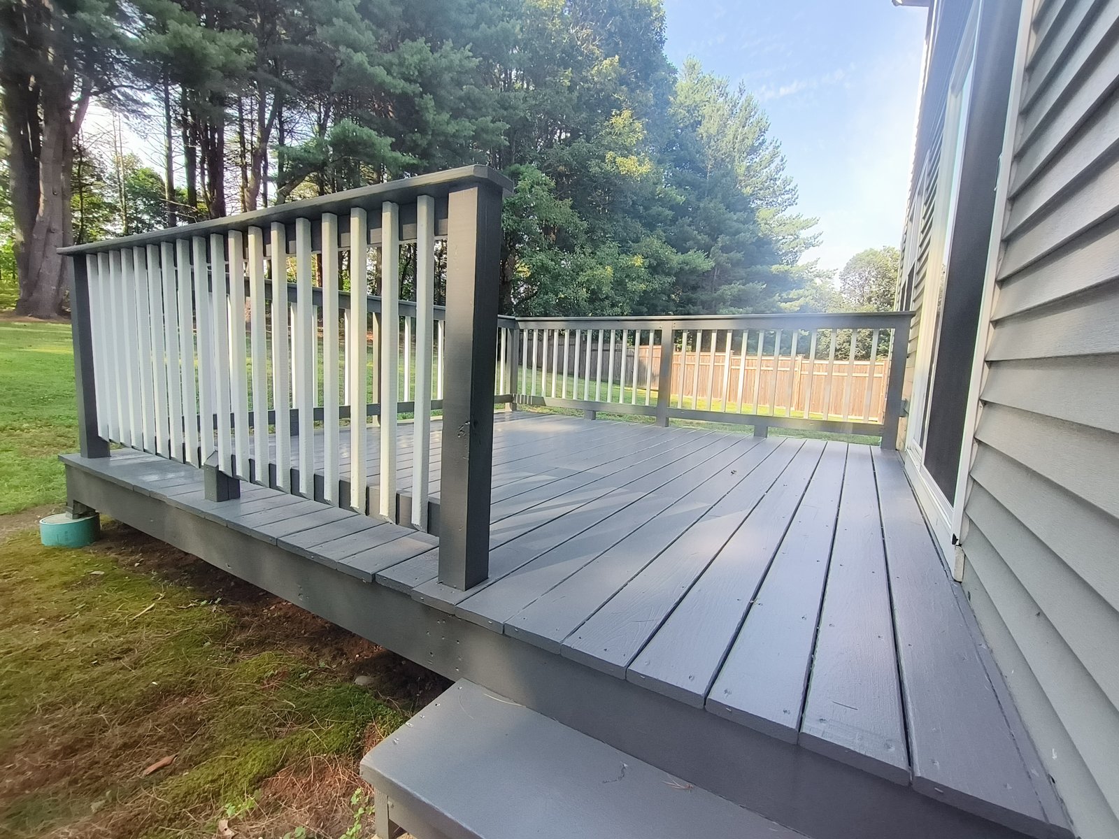 Exterior Deck Gray Paint White Railings Siding — Frank Leonard Painting LLC