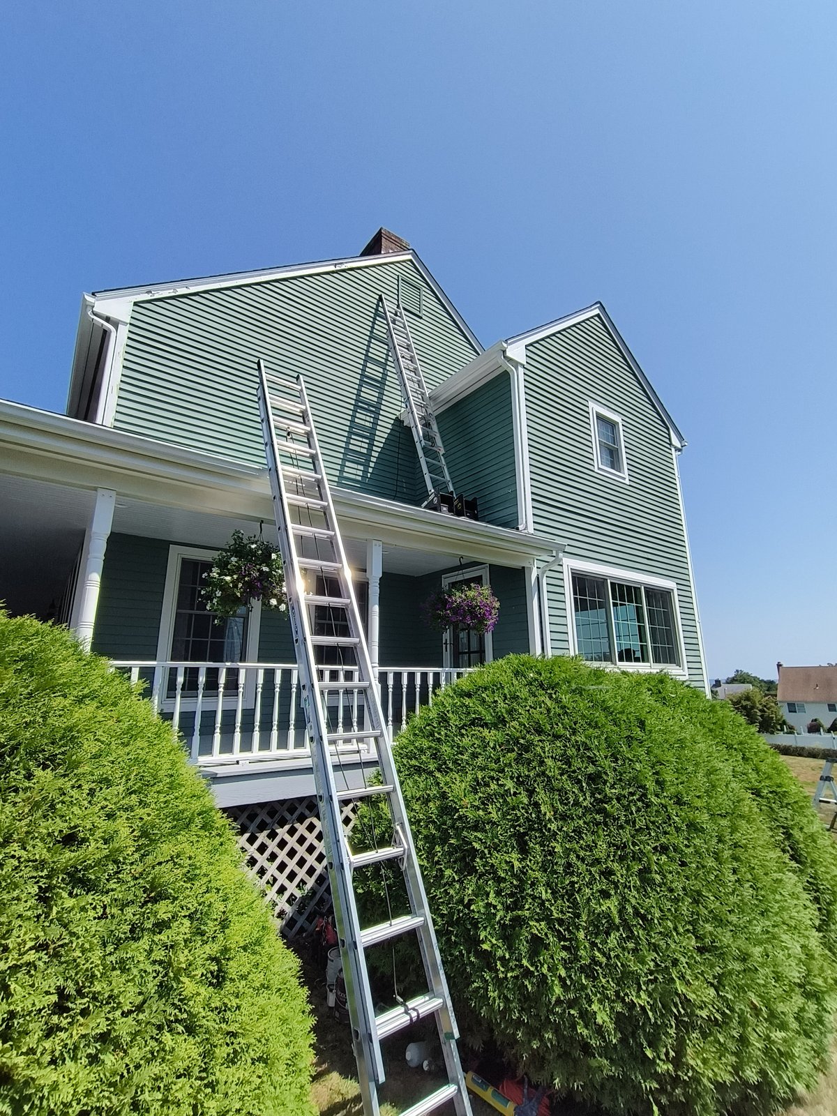 Exterior House Painting Green Siding Trim — Frank Leonard Painting LLC