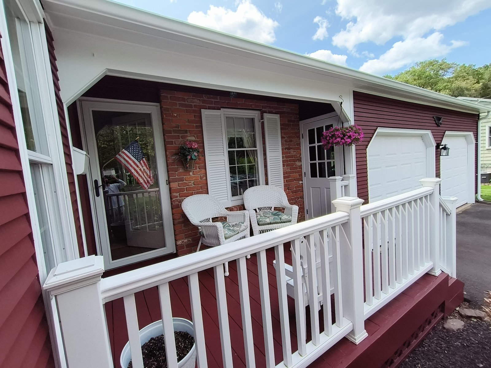 Exterior House Red Siding White Trim Porch — Frank Leonard Painting LLC