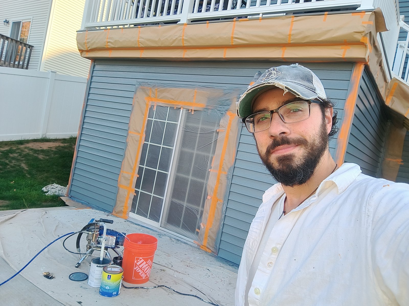 Exterior House Siding Blue Gray Painting In Progress — Frank Leonard Painting LLC