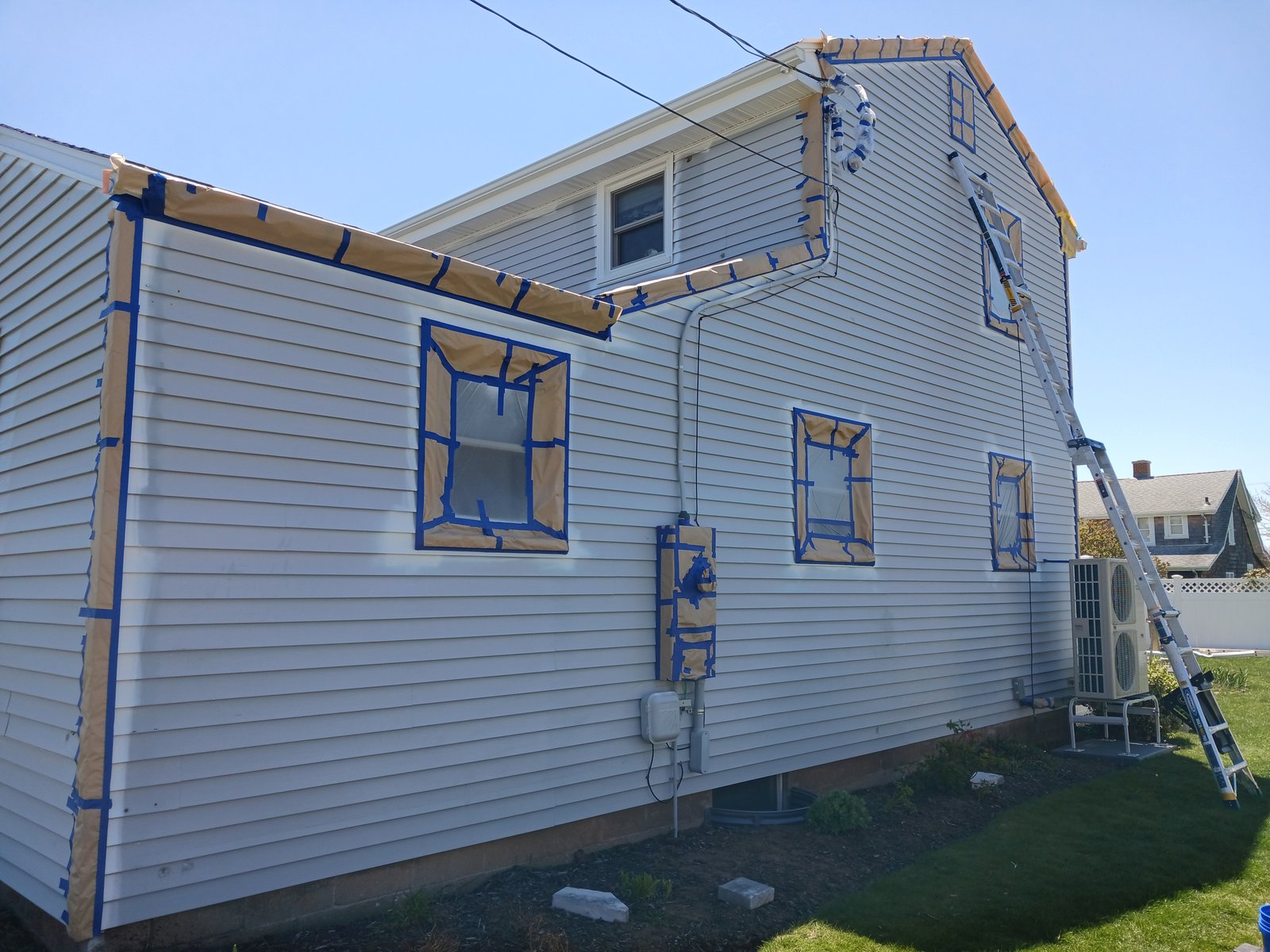 Exterior House Siding Light Gray Painting Prep — Frank Leonard Painting LLC