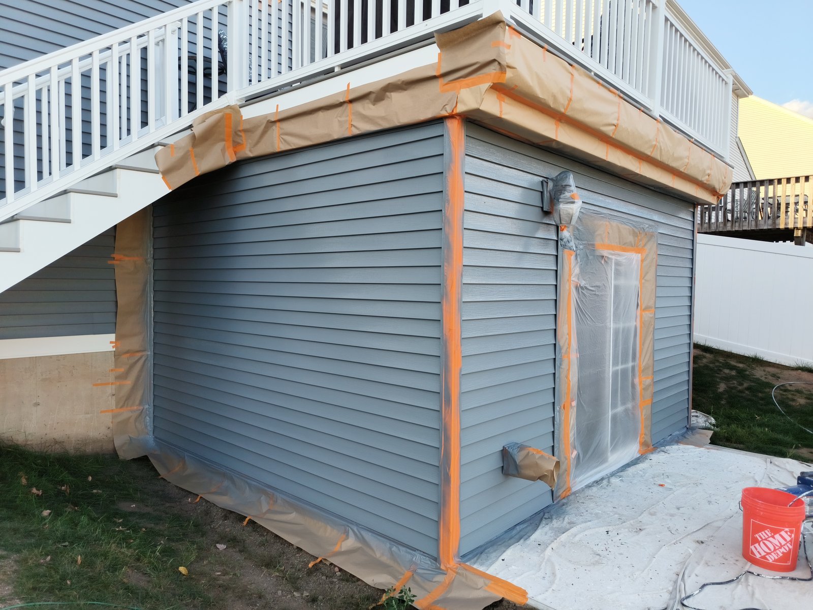 Exterior Siding Painting Prep Grey House — Frank Leonard Painting LLC