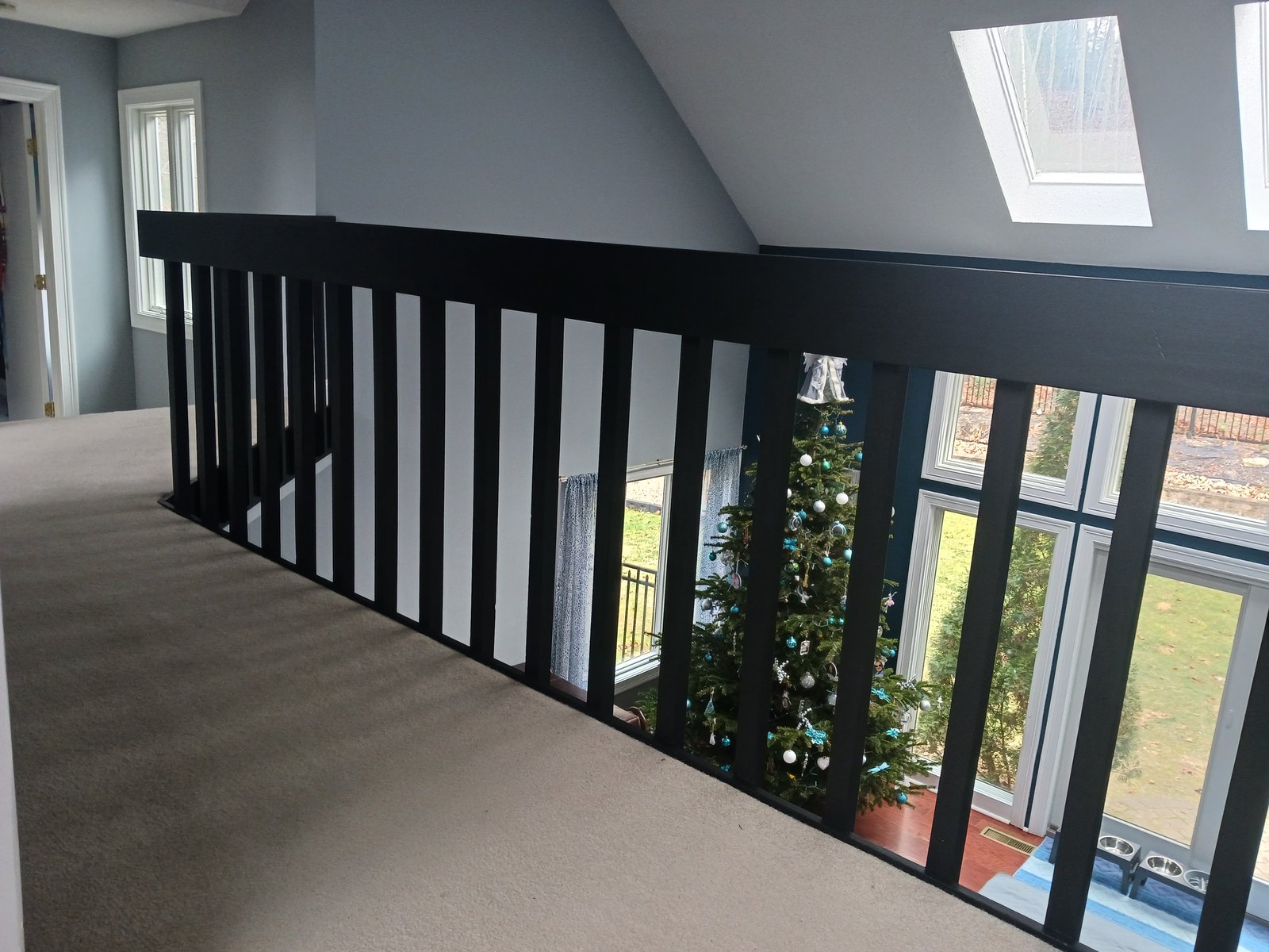 Interior Hallway Light Gray Walls Black Railing Skylights — Frank Leonard Painting LLC