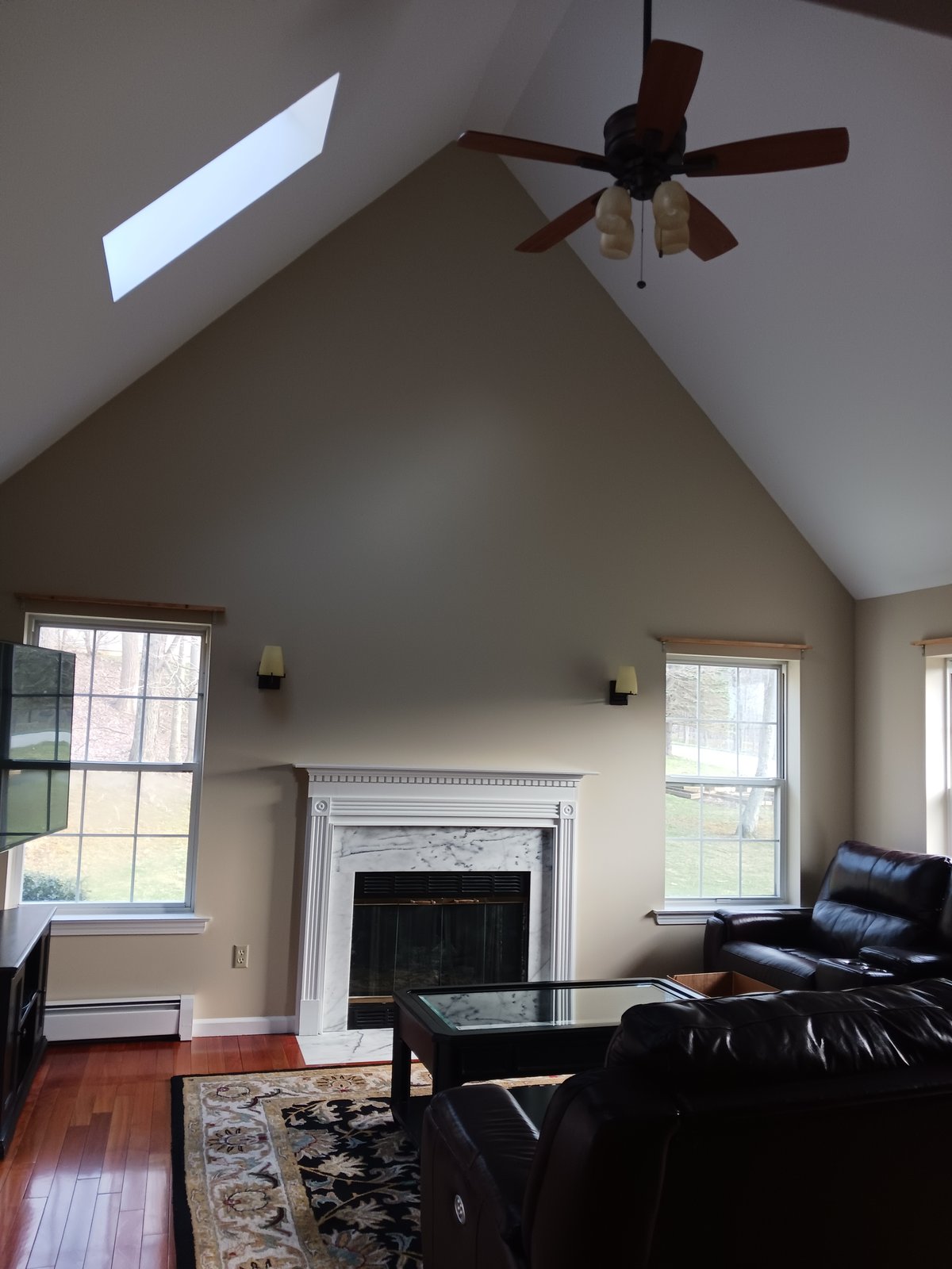 Interior Living Room Beige Walls White Trim Vaulted Ceiling — Frank Leonard Painting LLC