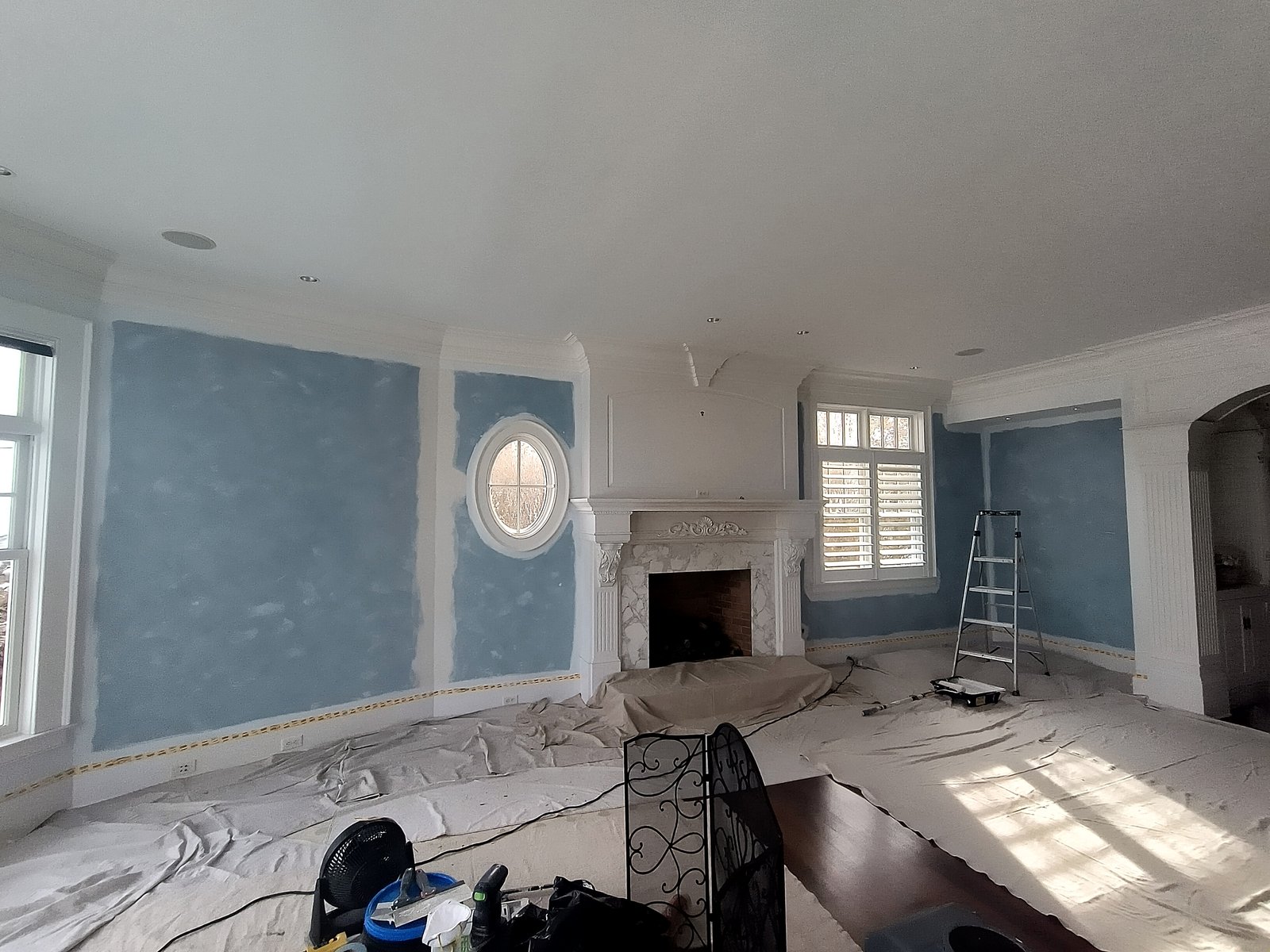 Interior Room Painting Blue Walls In Progress — Frank Leonard Painting LLC