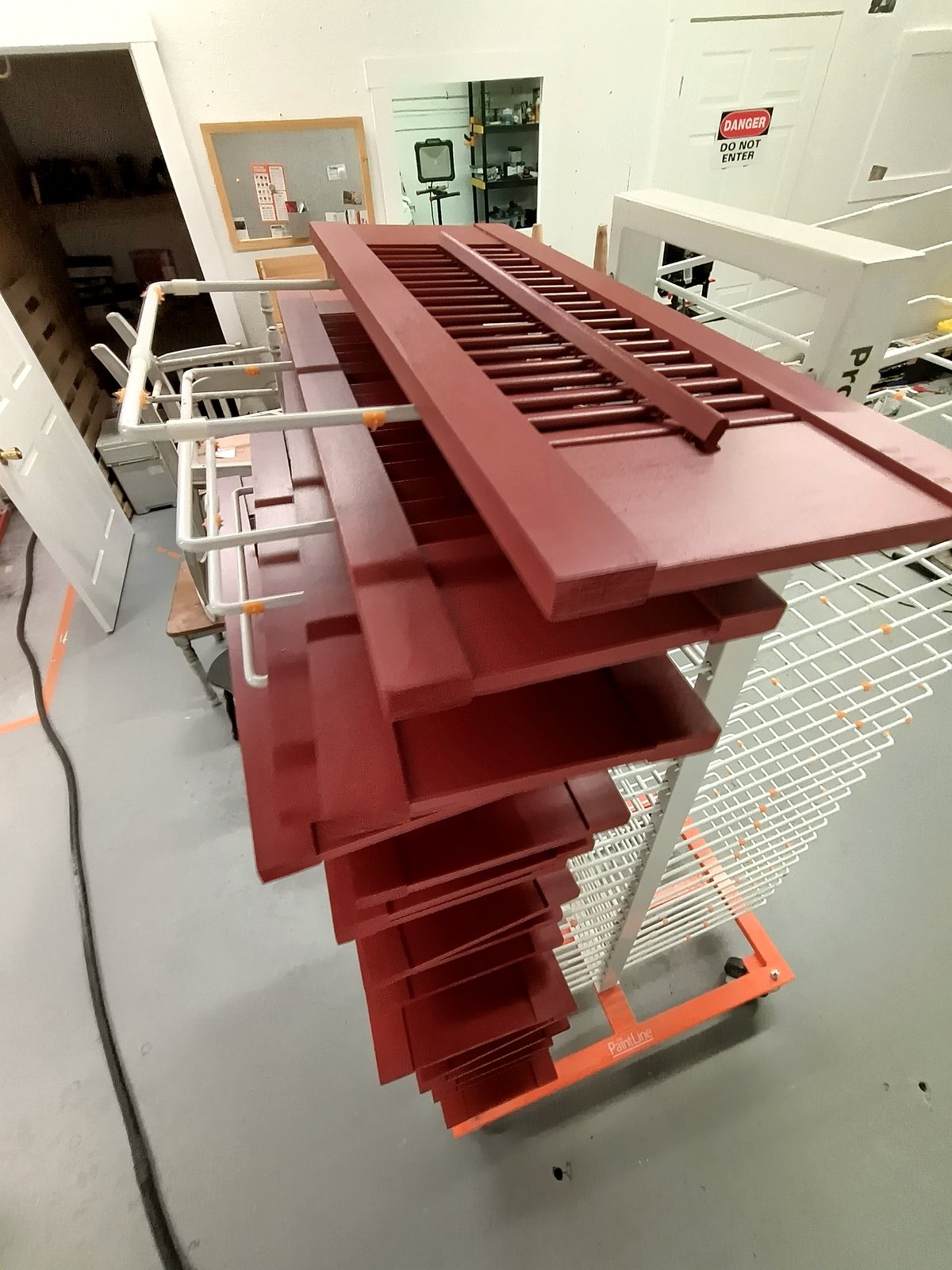 Exterior Shutters Red Paint Drying — Frank Leonard Painting LLC