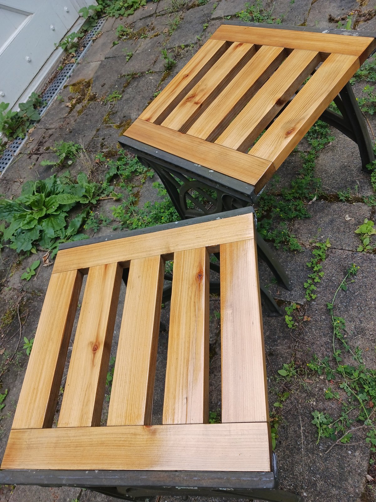 Outdoor Wood Furniture Stain In Progress — Frank Leonard Painting LLC
