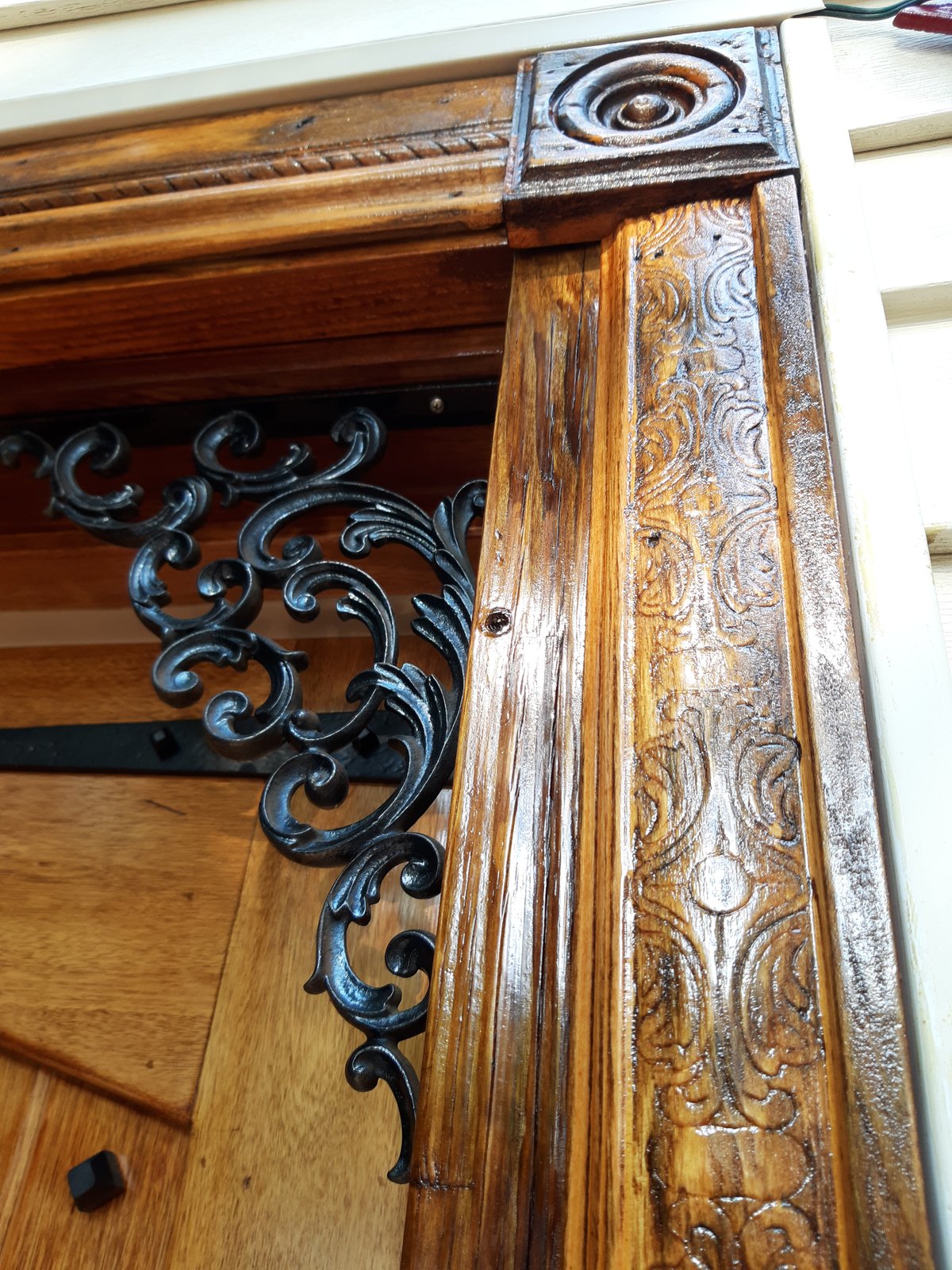 Stain Varnish Wood Door Frame Carved Detail — Frank Leonard Painting LLC