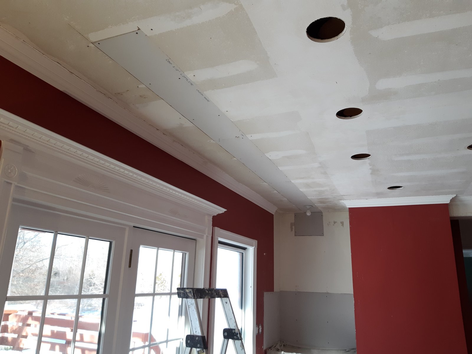 Drywall Repair Ceiling Red Walls White Trim — Frank Leonard Painting LLC