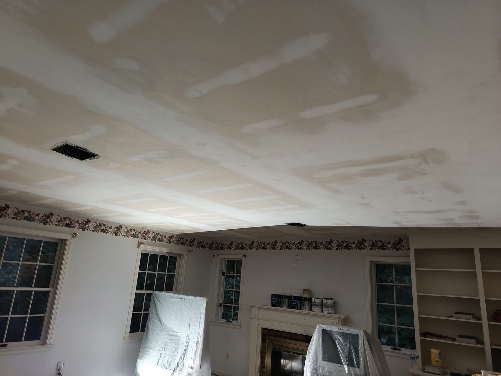 Interior Ceiling Drywall Repair In Progress — Frank Leonard Painting LLC