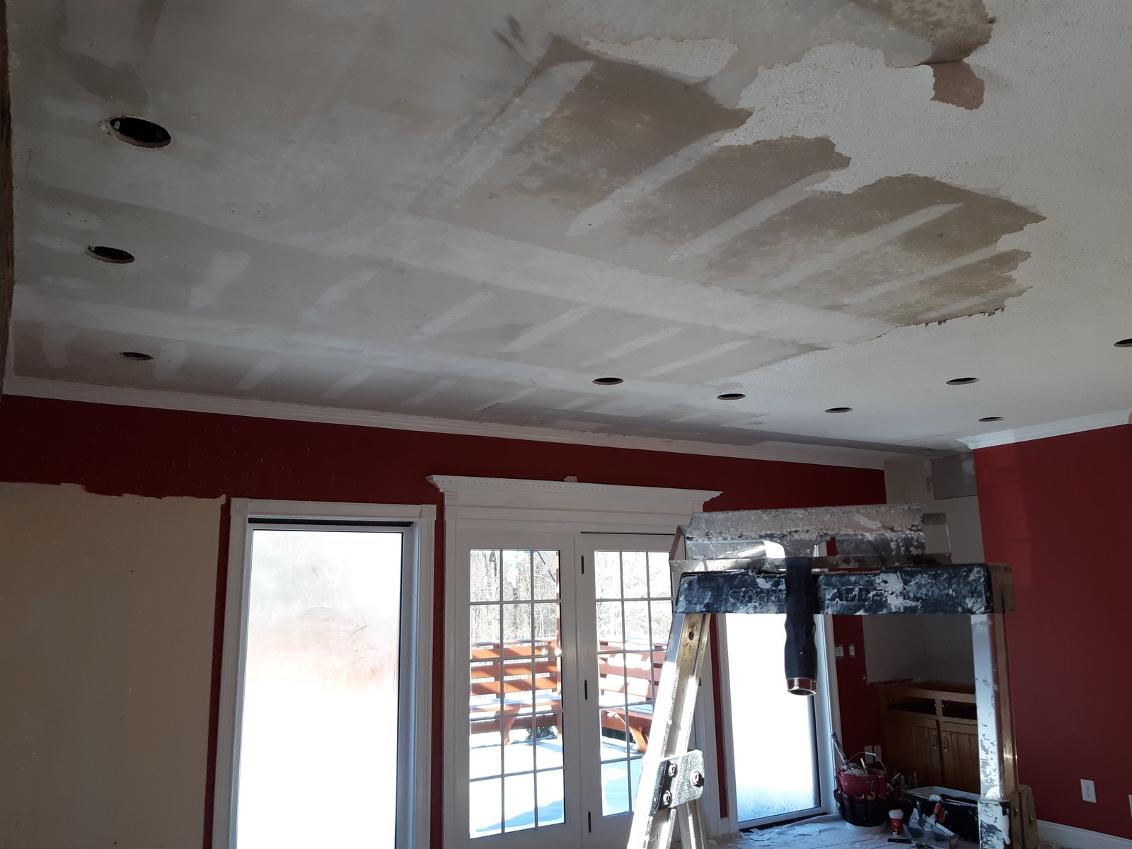 Interior Ceiling Drywall Repair Skim Coat In Progress — Frank Leonard Painting LLC