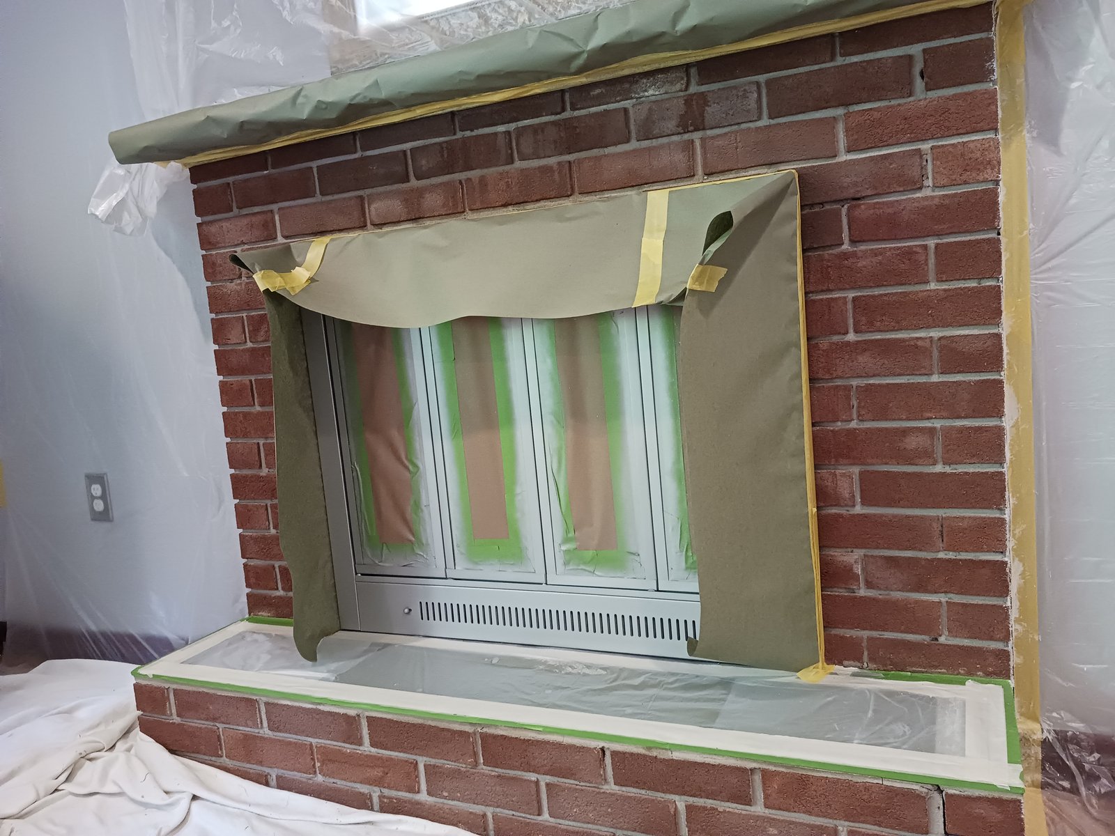 Whitewashing Brick Fireplace Prepped For Paint — Frank Leonard Painting LLC