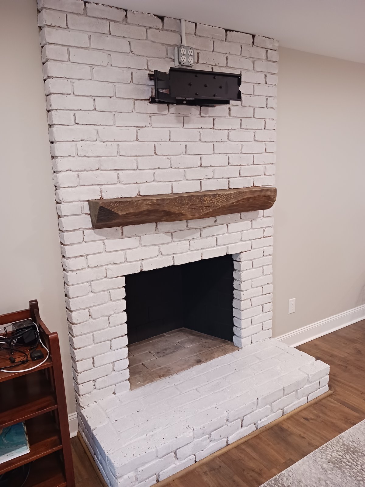 Whitewashing Brick Fireplace Wooden Mantel — Frank Leonard Painting LLC